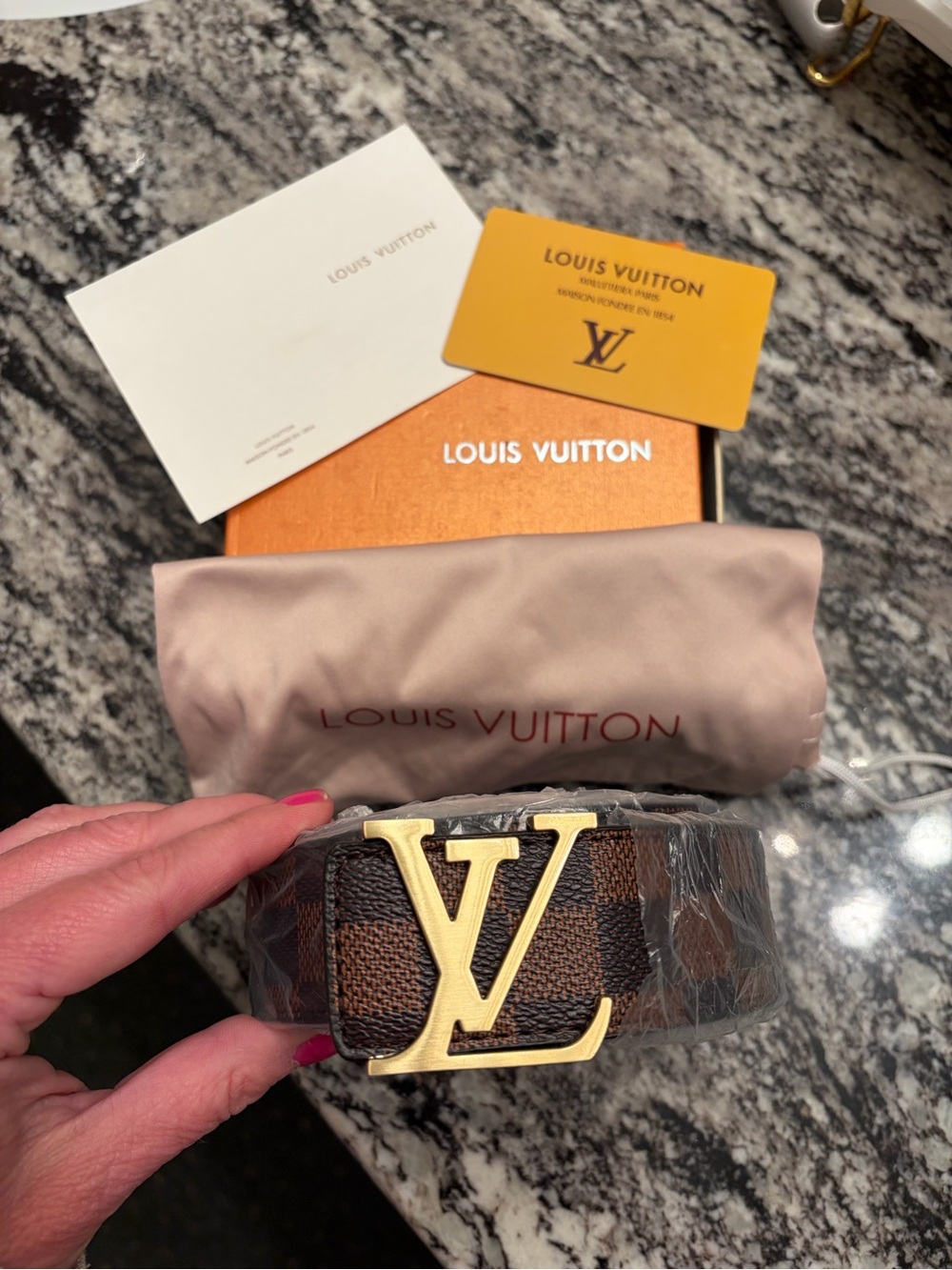 Fashion Louis Vuitton Inspired Damier Canvas LV Initials Belt NOT Authentic